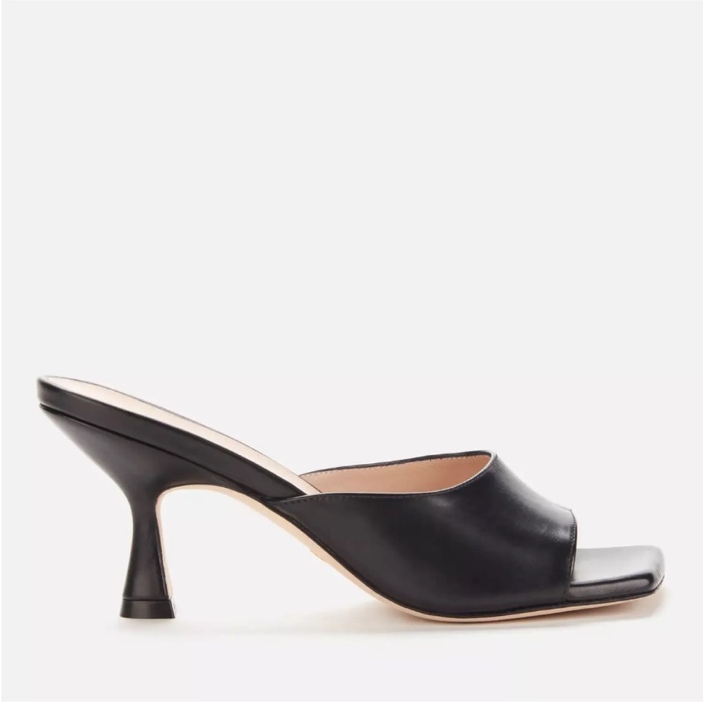 Stuart Weitzman Black Leather Open-Toe Mule Sandals